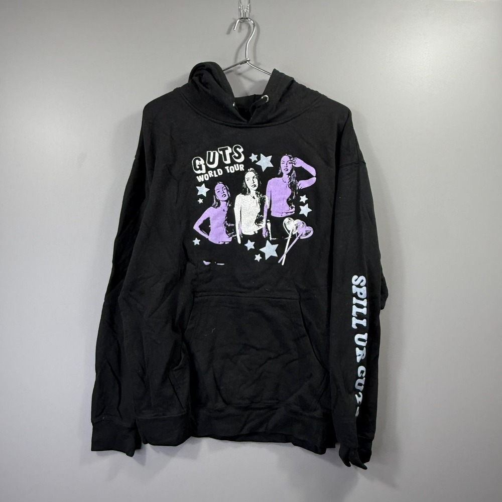 Olivia Rodrigo GUTS World Tour Hoodie Sweatshirt Mens Large Black Spill Ur Guts